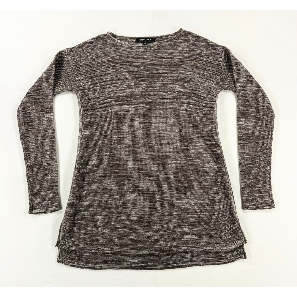 Ellen Tracy Marled‎ Knit Tunic Sweater Brown Space Dye Pullover Women's Size S